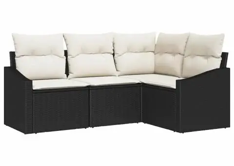 Set de Canapea Grădină cu 4 Piese și Pernă Ratan Negru - 2/5