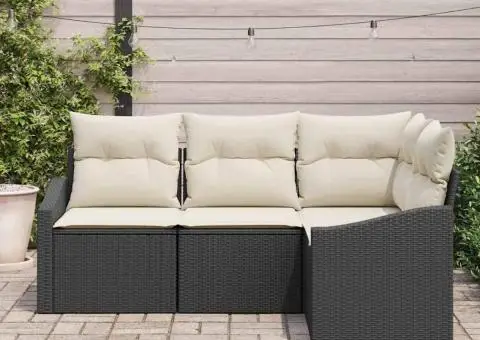 Set de Canapea Grădină cu 4 Piese și Pernă Ratan Negru - 3/5