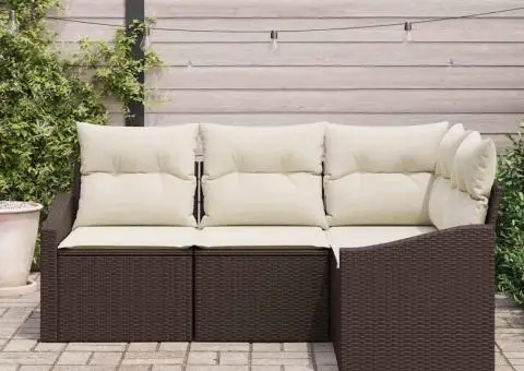 Set canapea grădină 4 piese cu perne Maro Poliratan - 3/5