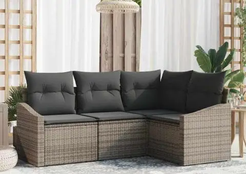 Set canapea grădină 4 piese cu perne gri din poliratan - 1/5