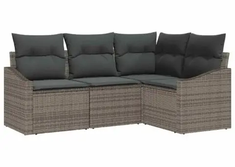 Set canapea grădină 4 piese cu perne gri din poliratan - 2/5