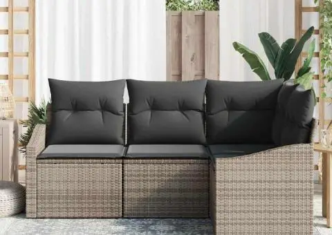 Set canapea grădină 4 piese cu perne gri din poliratan - 3/5