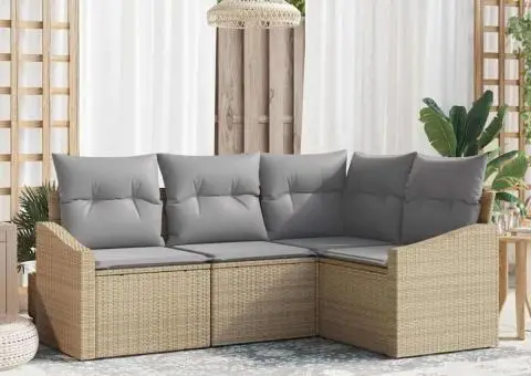 Set Canapea Grădină cu Pernițe Bej Ratan Poli - 1/5