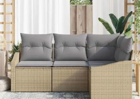 Set Canapea Grădină cu Pernițe Bej Ratan Poli - 3/5