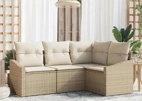 Set Canapea Grădină cu 4 Piese și Pernă Bej din Ratan Poli - 1/5