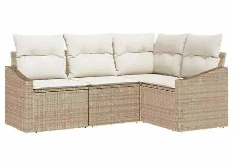 Set Canapea Grădină cu 4 Piese și Pernă Bej din Ratan Poli - 2/5