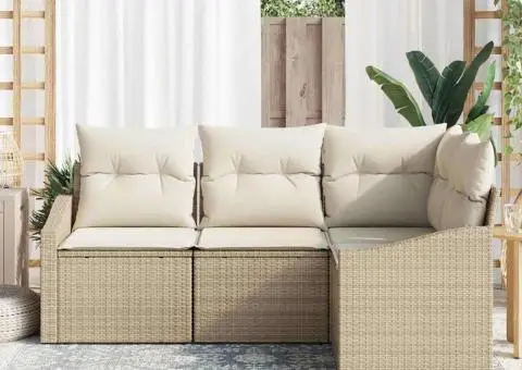 Set Canapea Grădină cu 4 Piese și Pernă Bej din Ratan Poli - 3/5