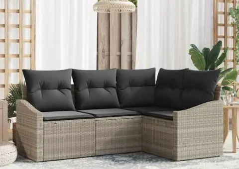 Set canapea de grădină 4 piese cu perne Bej Poliratan - 1/5