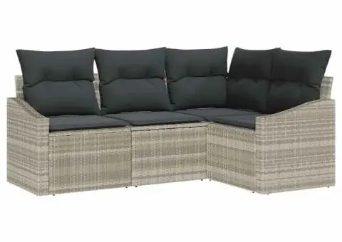 Set canapea de grădină 4 piese cu perne Bej Poliratan - 2/5