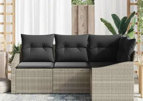 Set canapea de grădină 4 piese cu perne Bej Poliratan - 3/5