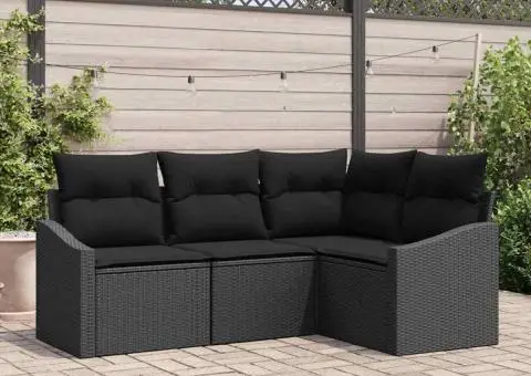 Set de canapea de grădină în 4 piese cu perne Ratan negru - 1/5