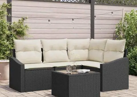 Set canapea grădină cu 4 piese și perne Ratan poli maro - 1/5