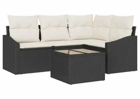 Set canapea grădină cu 4 piese și perne Ratan poli maro - 2/5