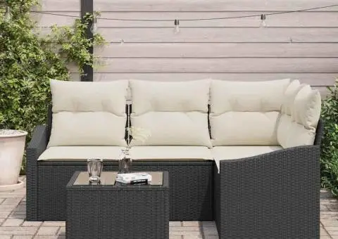 Set canapea grădină cu 4 piese și perne Ratan poli maro - 3/5