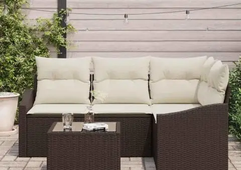 Set Canapea Grădină cu Pernă Bej Ratan Poli - 3/5