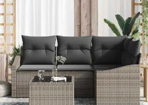 Set Canapea Grădină cu Perne Ratan Negru - 3/5