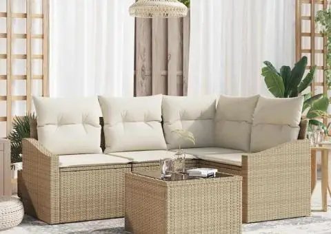 Set Canapea pentru Grădină cu 5 Piese și Perne Maro Ratan Poli - 1/5