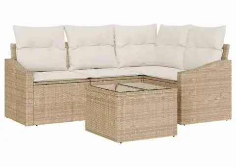 Set Canapea pentru Grădină cu 5 Piese și Perne Maro Ratan Poli - 2/5