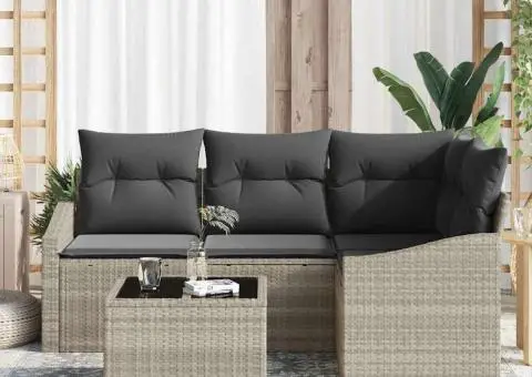 Set de Sofa pentru Grădină de 5 Piese cu Perne Gri din Poli Rattan - 3/5