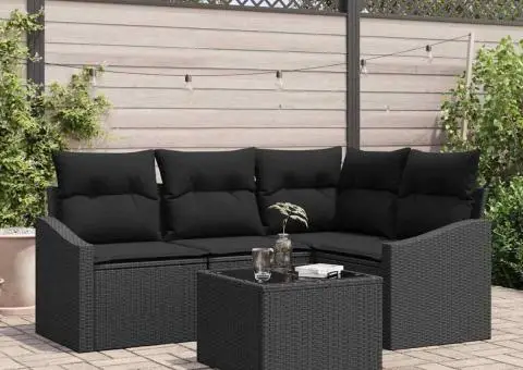 Set Canapea Grădină 5 Piese cu Pernă Bej Poliratan - 1/5