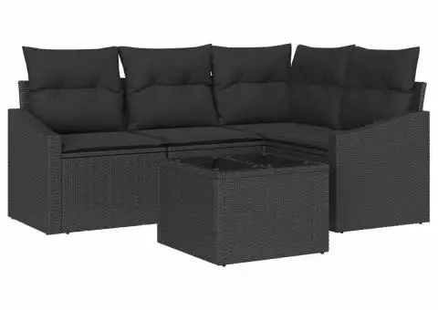 Set Canapea Grădină 5 Piese cu Pernă Bej Poliratan - 2/5