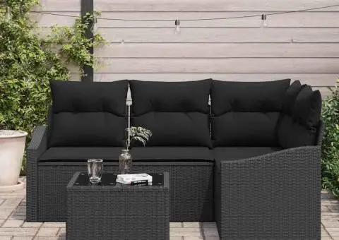 Set Canapea Grădină 5 Piese cu Pernă Bej Poliratan - 3/5