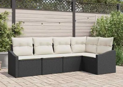 Set canapele grădină cu perne negre din ratan poli - 1/5