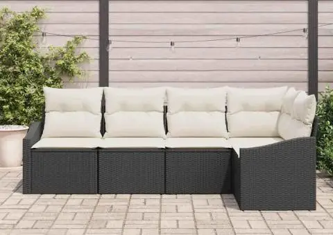 Set canapele grădină cu perne negre din ratan poli - 3/5