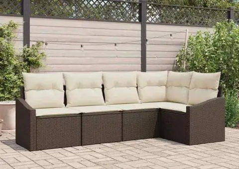 Set canapea grădină cu perne, ratan maro poliester - 1/5