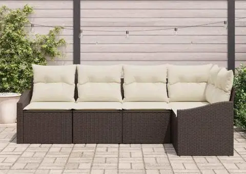 Set canapea grădină cu perne, ratan maro poliester - 3/5