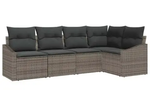 Set canapea de grădină de 5 piese cu perne gri din ratan poliesteric - 2/5