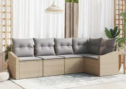 Set de canapele de grădină de 5 piese cu perne Bej Ratan Poli - 1/5