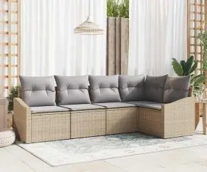 vidaXL Set de canapele de grădină de 5 piese cu perne Bej Ratan Poli