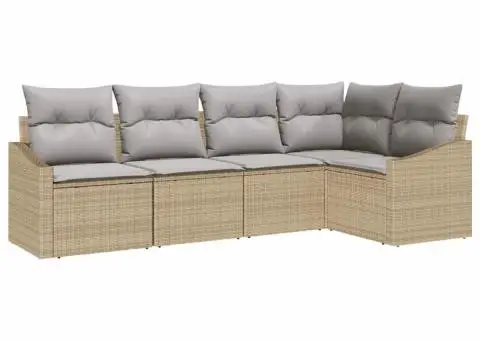 Set de canapele de grădină de 5 piese cu perne Bej Ratan Poli - 2/5