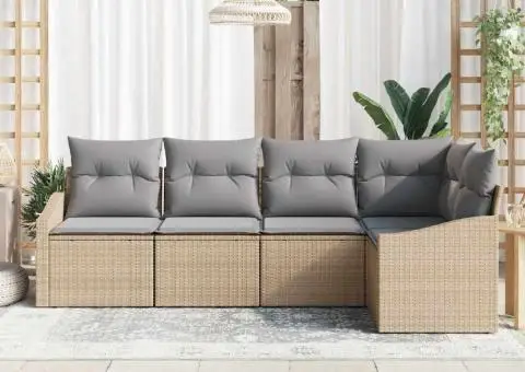 Set de canapele de grădină de 5 piese cu perne Bej Ratan Poli - 3/5