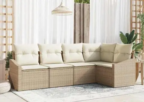 Set de Canapea de Grădină din 5 piese cu perne Bej din Ratan Poli - 1/5