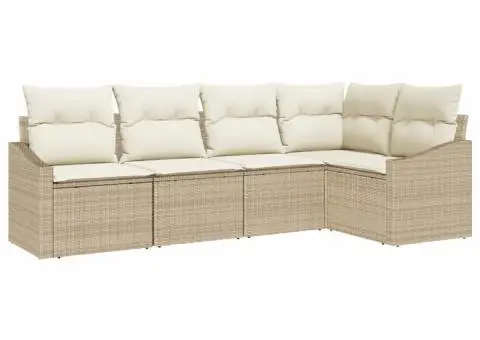 Set de Canapea de Grădină din 5 piese cu perne Bej din Ratan Poli - 2/5