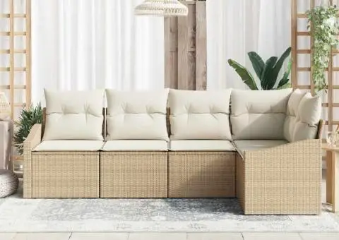 Set de Canapea de Grădină din 5 piese cu perne Bej din Ratan Poli - 3/5