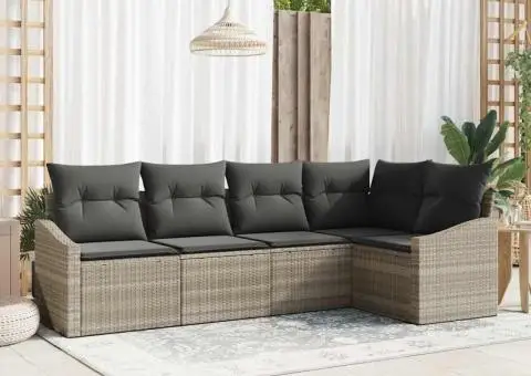 Set canapea de grădină cu perne gri deschis din poli ratan - 1/5