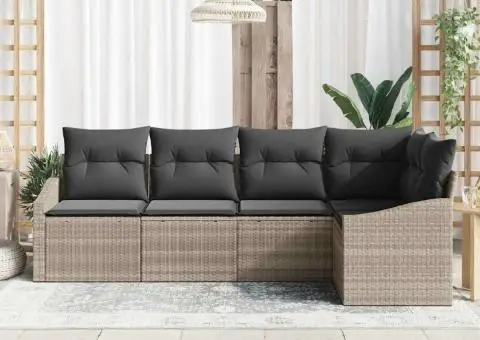 Set canapea de grădină cu perne gri deschis din poli ratan - 3/5