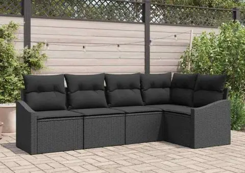 Set de canapea de grădină cu perne Negru Poliratan - 1/5