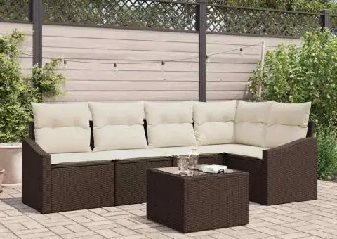 Set canapea de grădină cu 5 piese și perne gri din ratan polimeric - 1/5