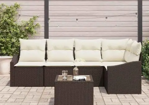 Set canapea de grădină cu 5 piese și perne gri din ratan polimeric - 3/5