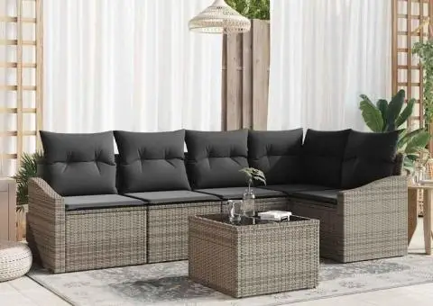 Set canapea grădină 5 piese cu perne gri din rattan poli - 1/5