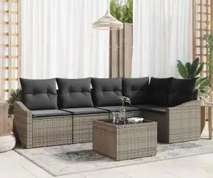 Set canapea grădină 5 piese cu perne gri din rattan poli