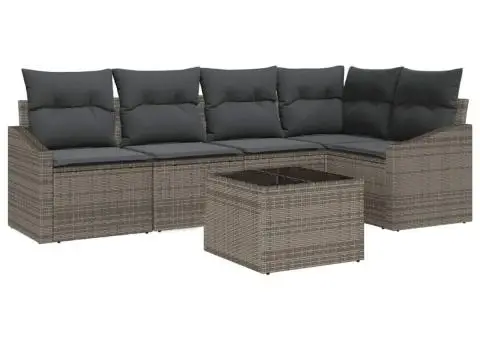 Set canapea grădină 5 piese cu perne gri din rattan poli - 2/5