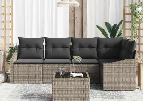 Set canapea grădină 5 piese cu perne gri din rattan poli - 3/5