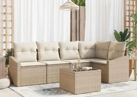 Set de canapea de grădină cu perne maronii din poliratan - 1/5