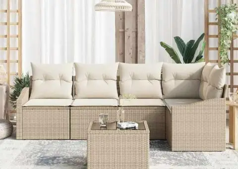 Set de canapea de grădină cu perne maronii din poliratan - 3/5