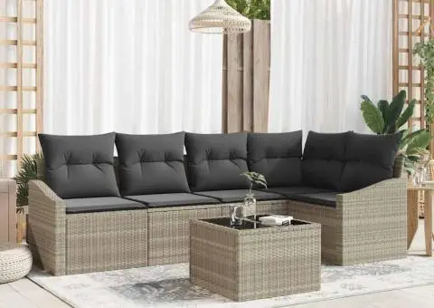 Set canapea grădină 6 piese cu perne Gri Poli Ratan - 1/5